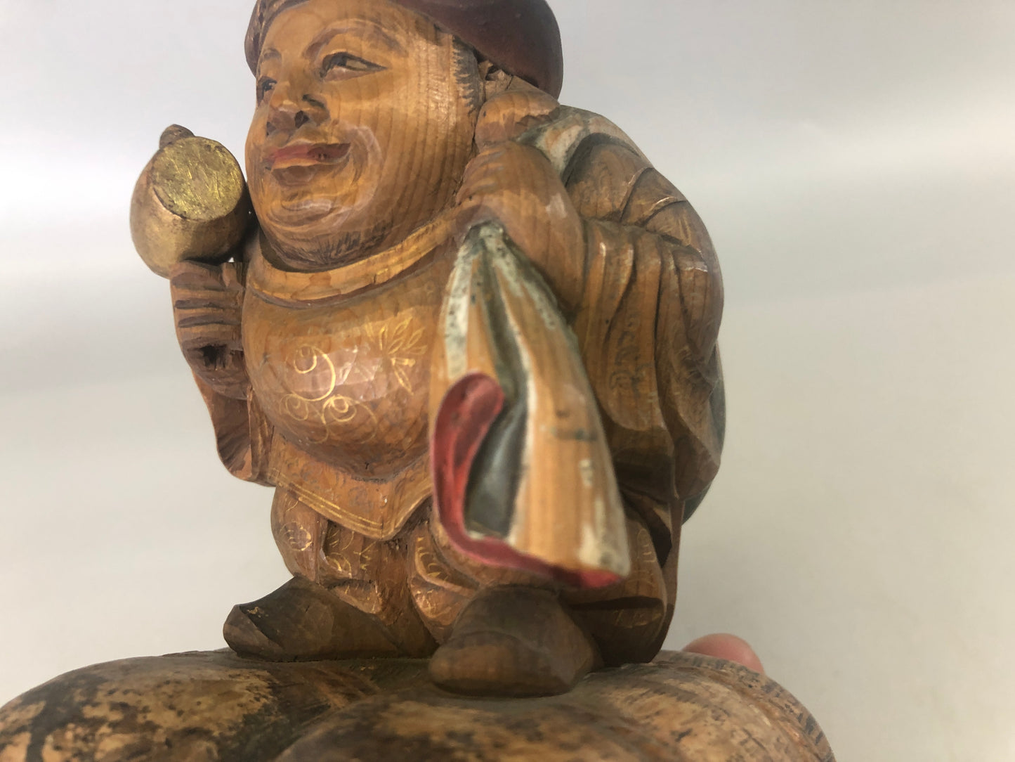 Y7414 STATUE wood carving Daikoku God of Wealth figurine Japan antique interior
