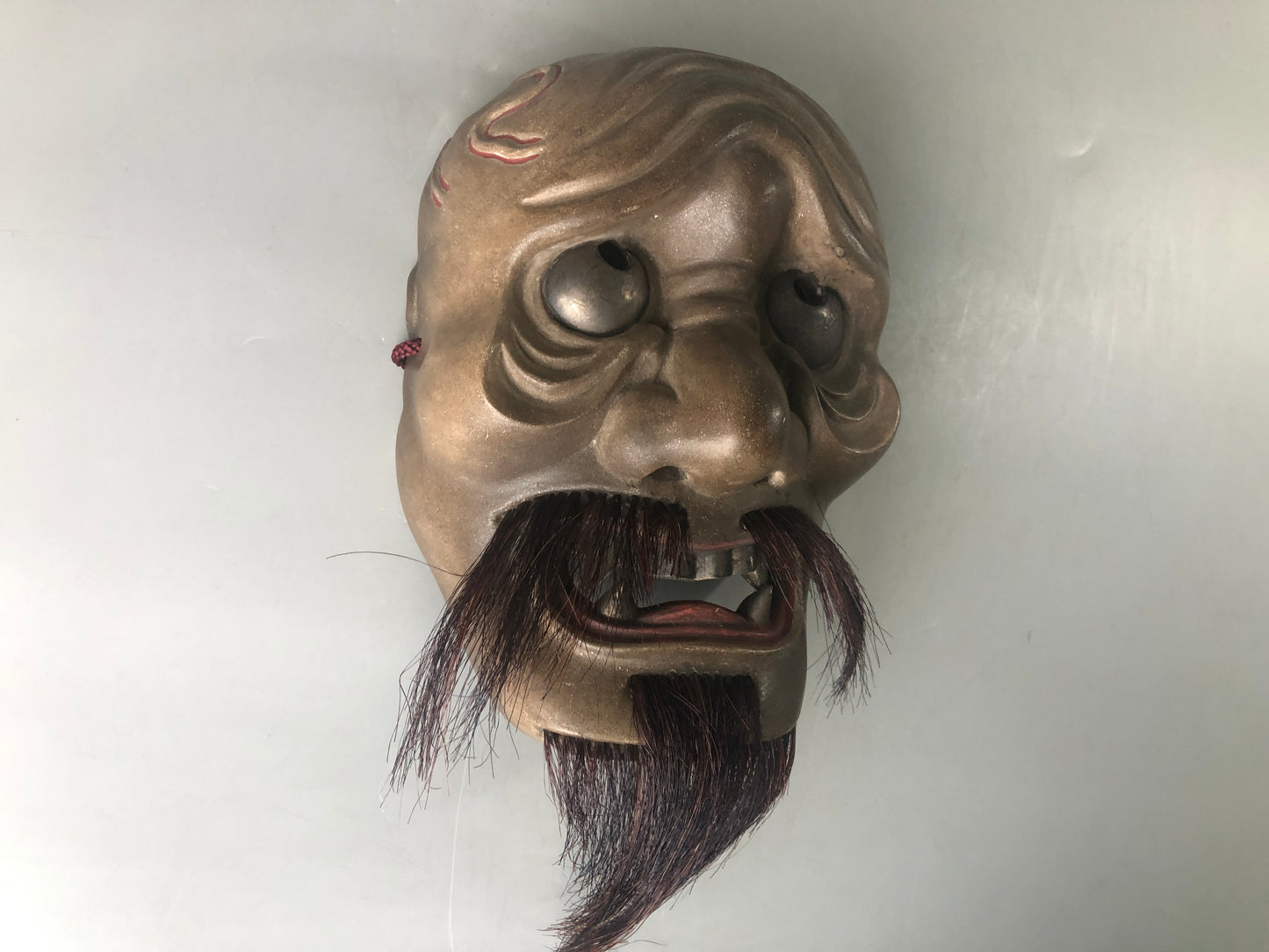 Y7415 NOH MASK wood carving signed bag Japan antique traditional dance drama men