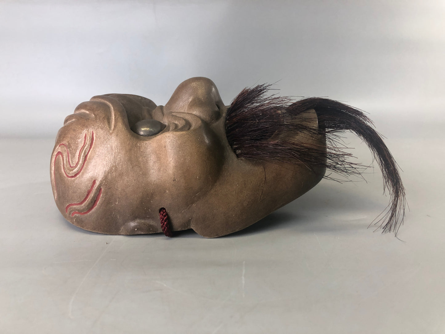 Y7415 NOH MASK wood carving signed bag Japan antique traditional dance drama men
