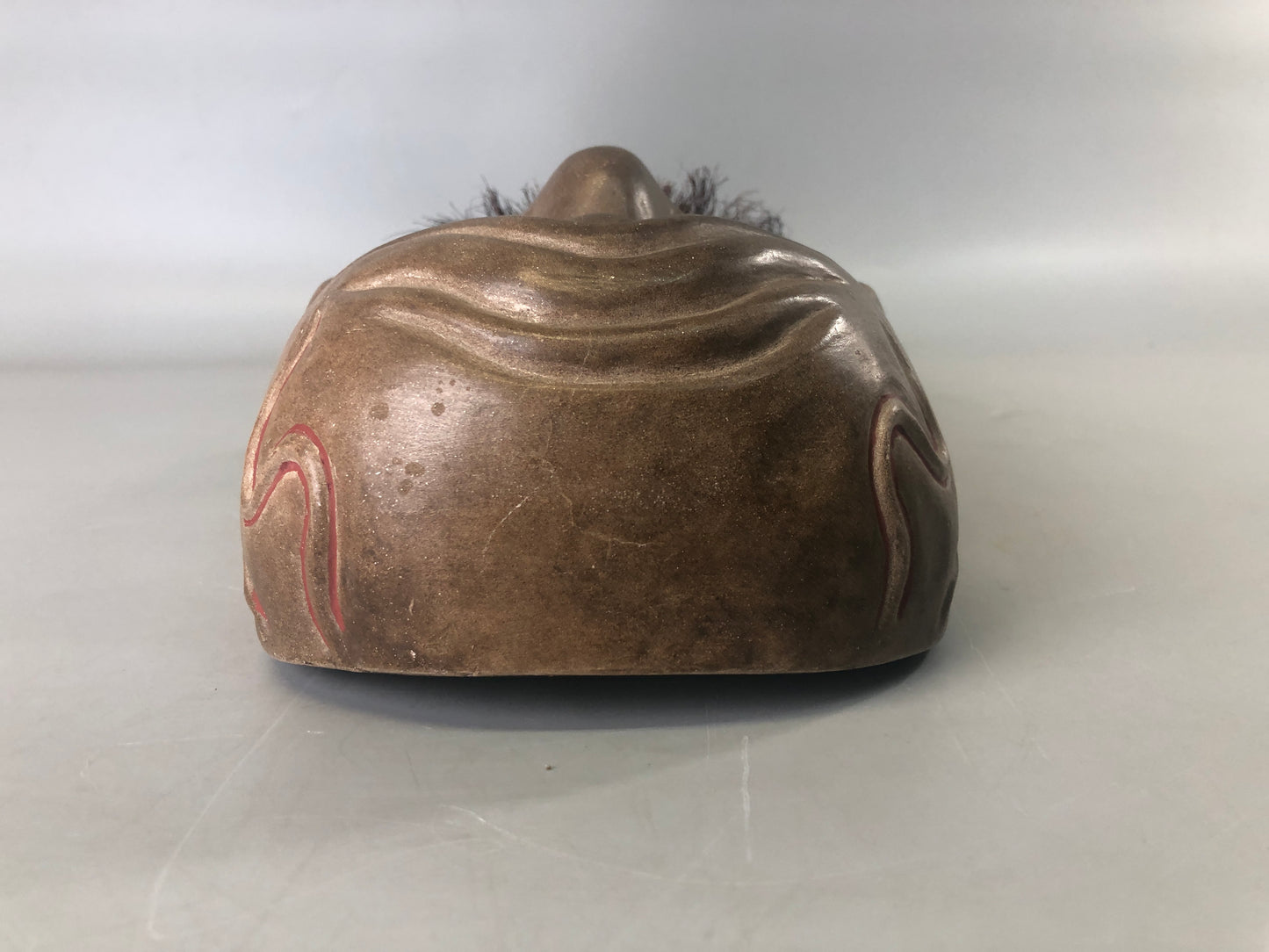 Y7415 NOH MASK wood carving signed bag Japan antique traditional dance drama men