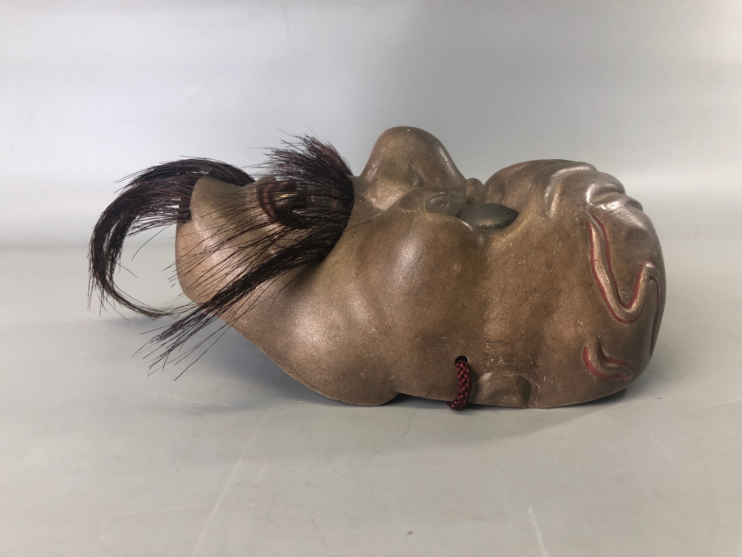 Y7415 NOH MASK wood carving signed bag Japan antique traditional dance drama men
