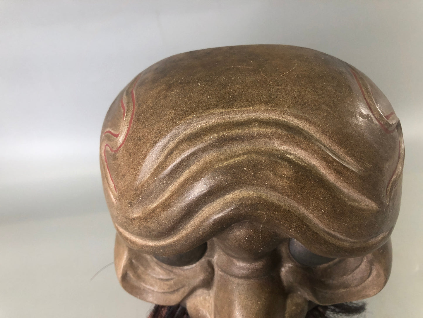 Y7415 NOH MASK wood carving signed bag Japan antique traditional dance drama men