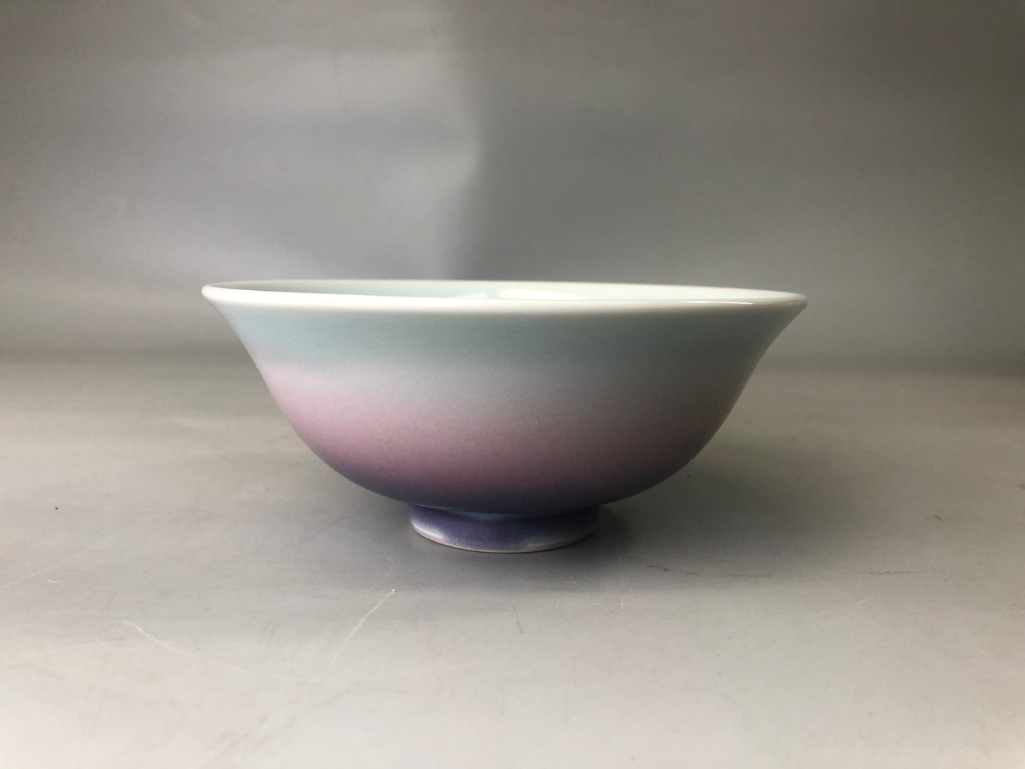 Y7427 CHAWAN Kyo-ware flat bowl signed box Japan antique tea ceremony pottery