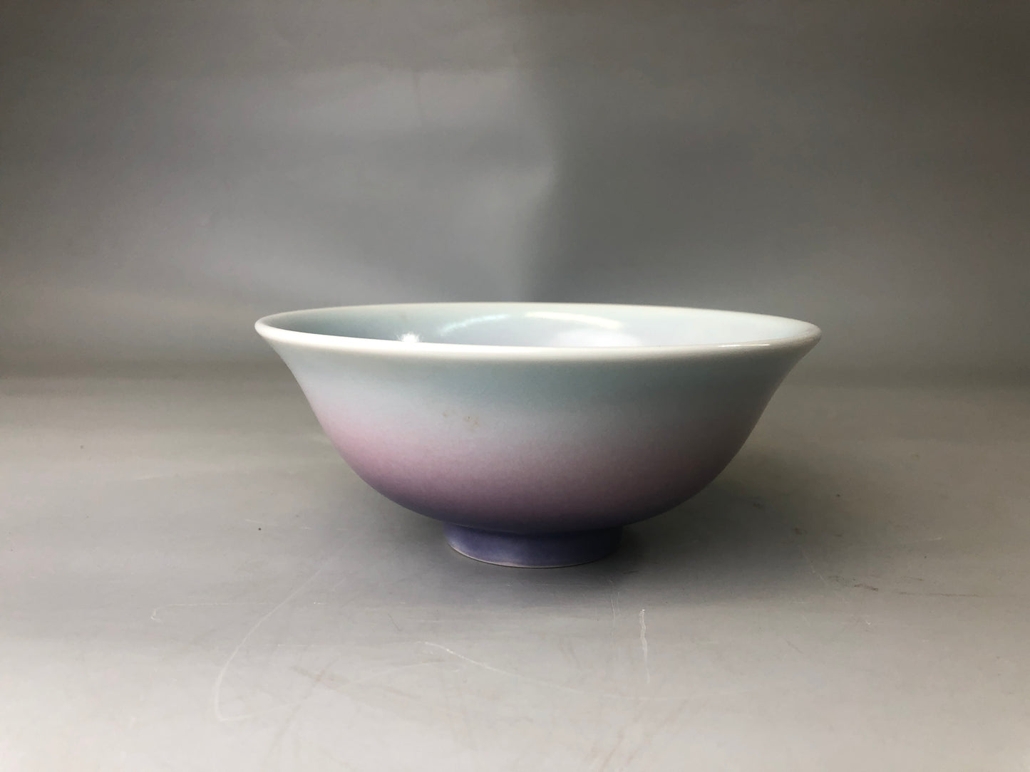 Y7427 CHAWAN Kyo-ware flat bowl signed box Japan antique tea ceremony pottery