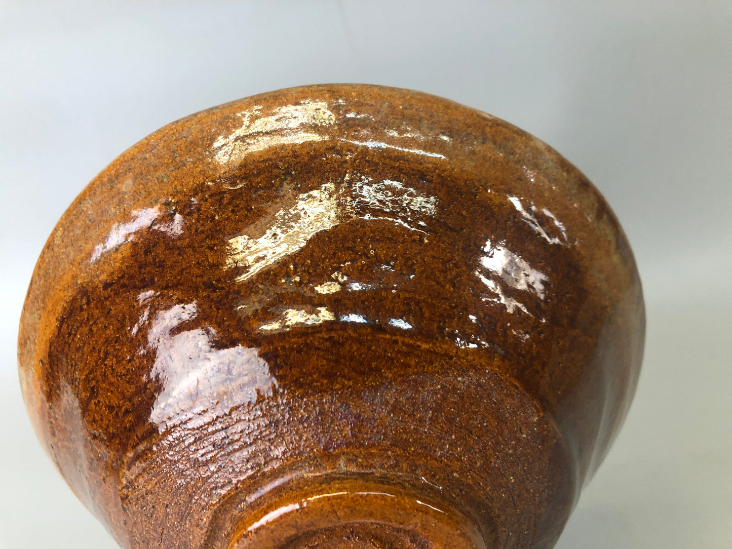 Y7432 CHAWAN Ohi-ware flat bowl signed box Japan antique tea ceremony pottery