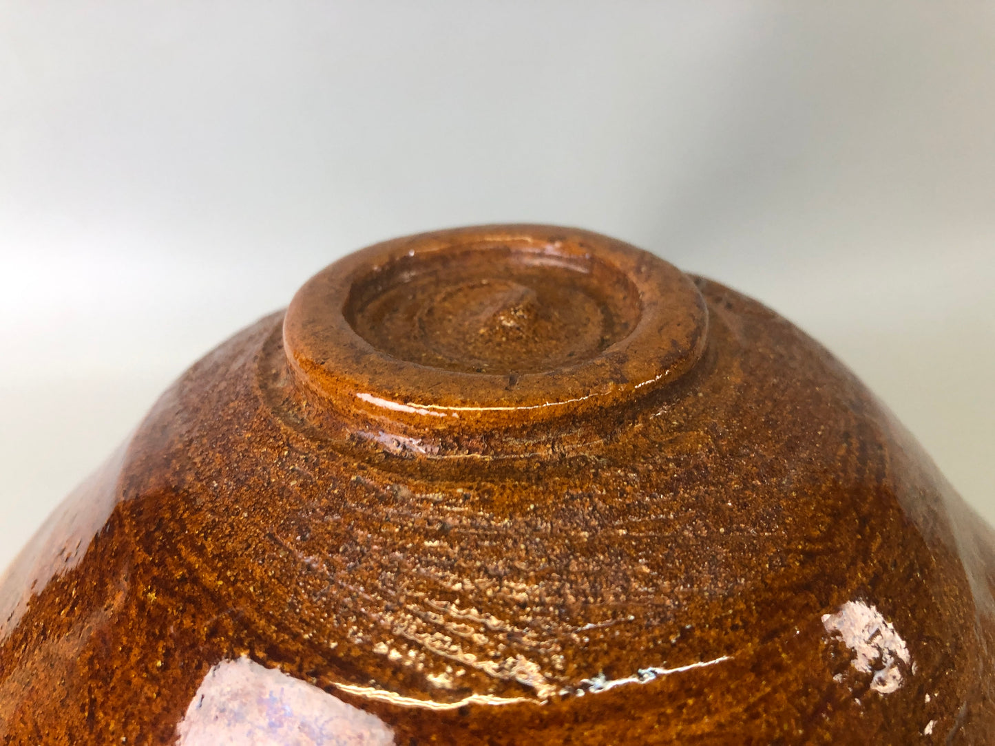Y7432 CHAWAN Ohi-ware flat bowl signed box Japan antique tea ceremony pottery