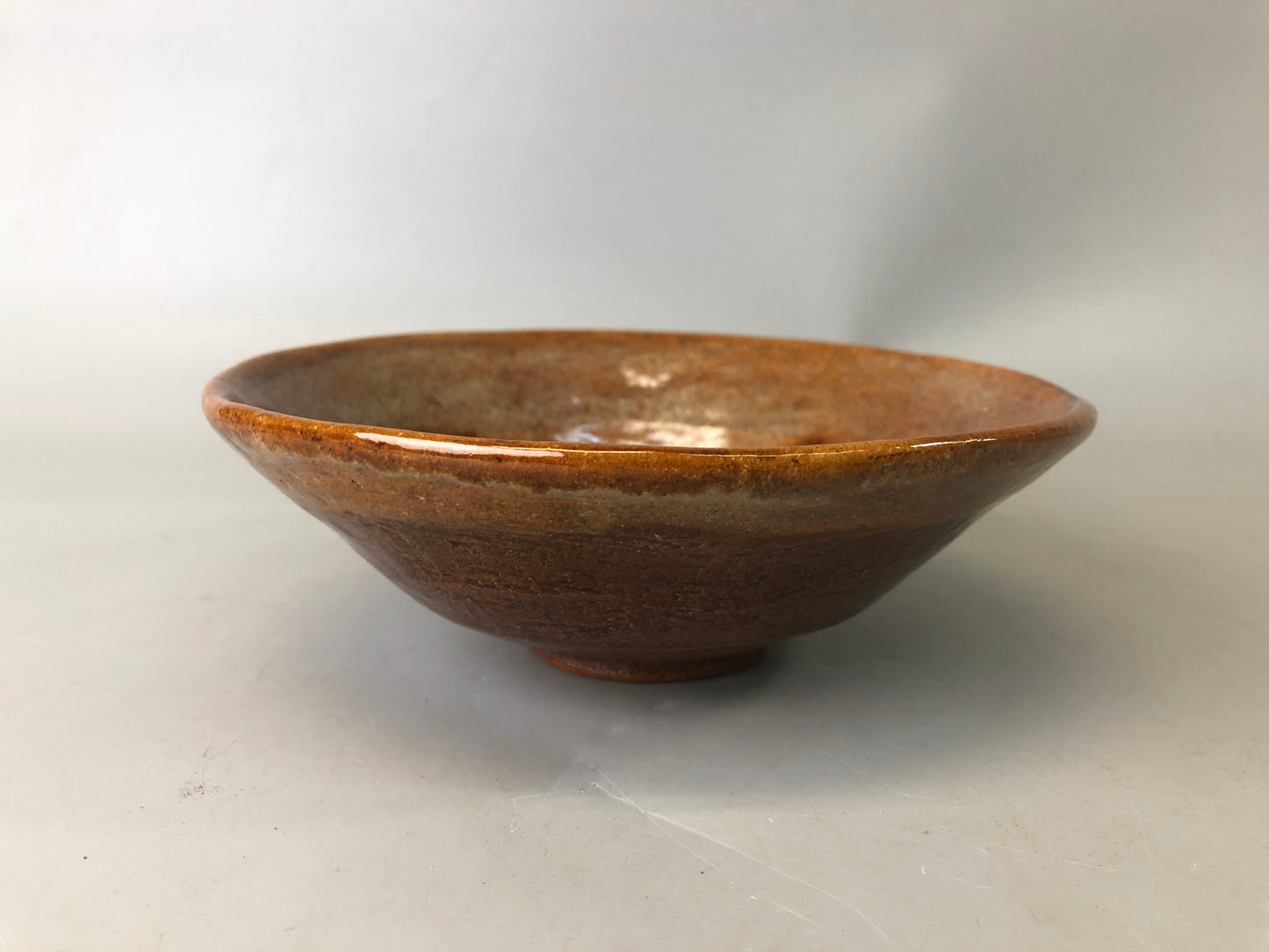 Y7432 CHAWAN Ohi-ware flat bowl signed box Japan antique tea ceremony pottery
