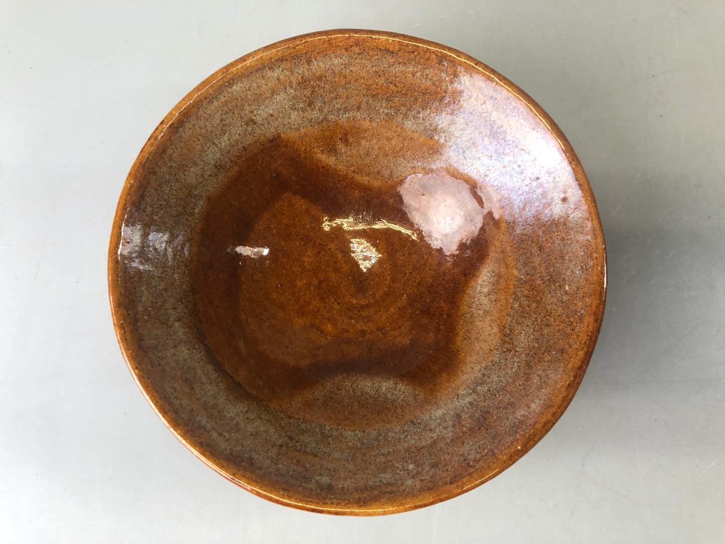 Y7432 CHAWAN Ohi-ware flat bowl signed box Japan antique tea ceremony pottery