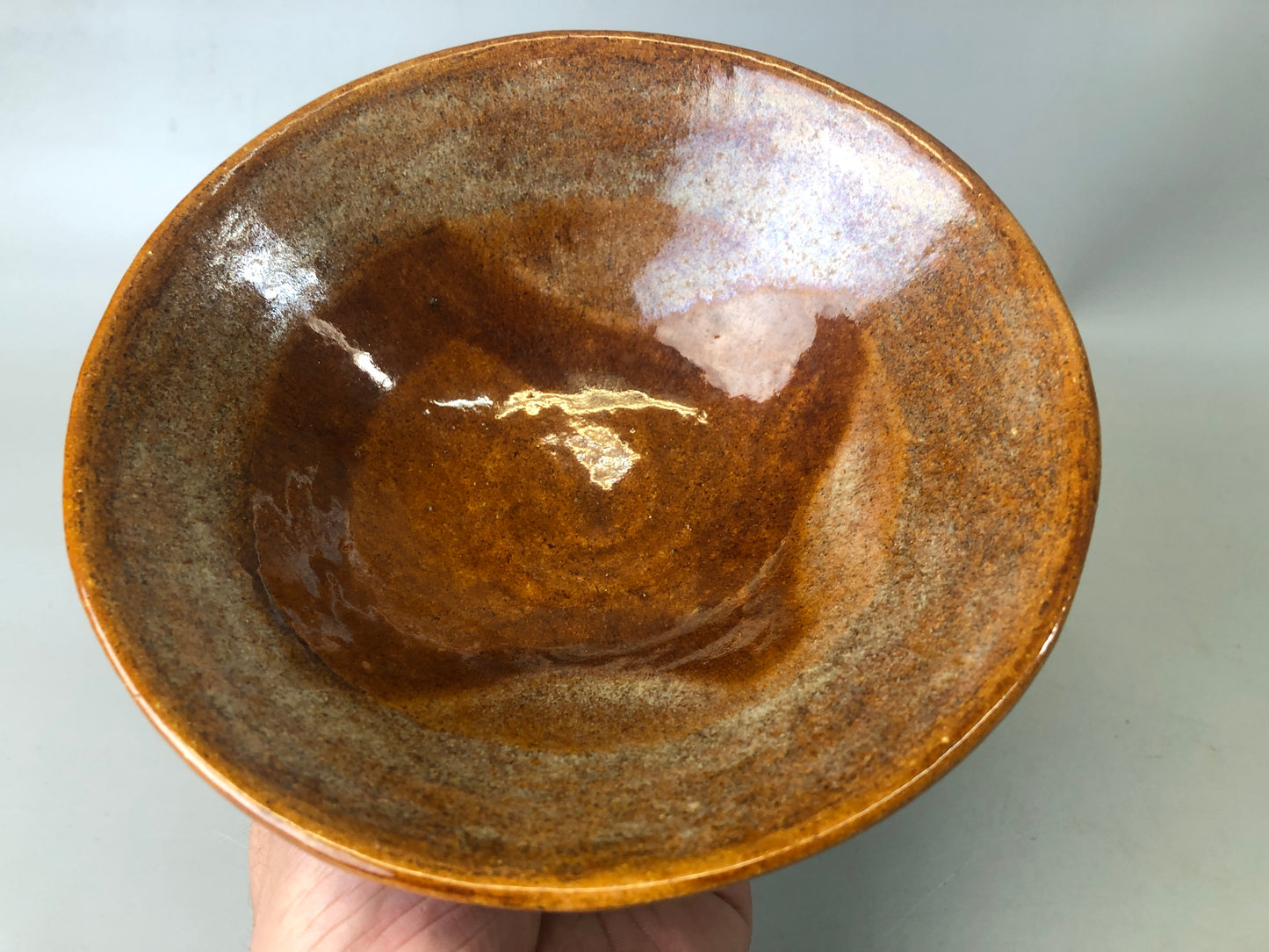 Y7432 CHAWAN Ohi-ware flat bowl signed box Japan antique tea ceremony pottery