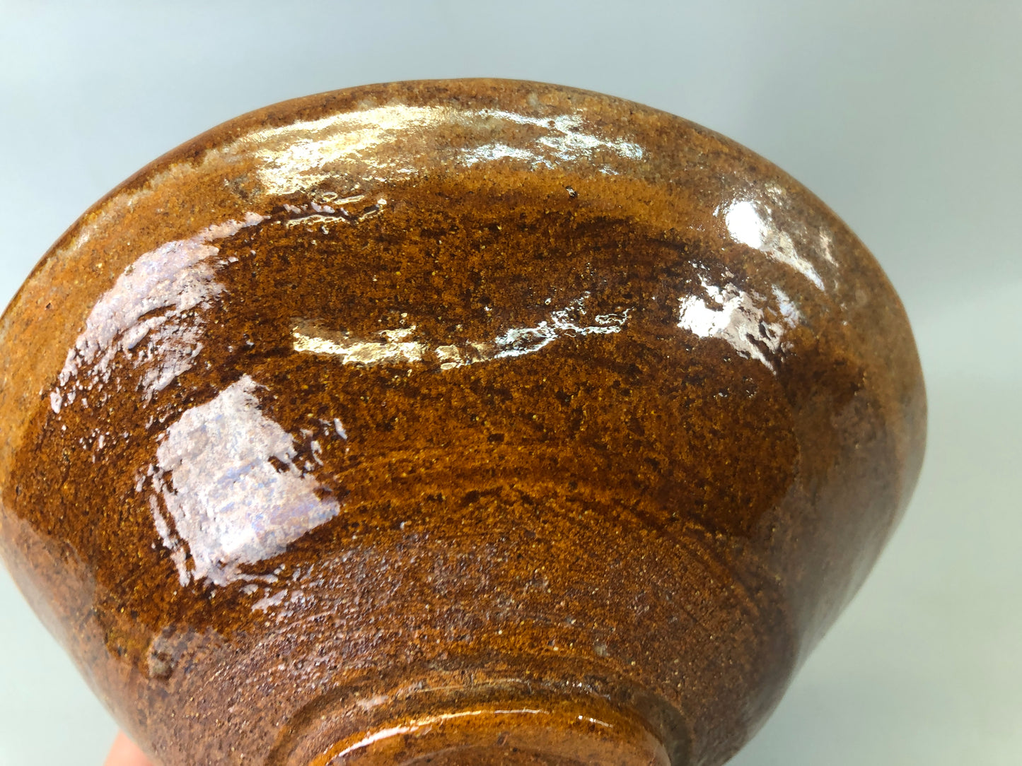 Y7432 CHAWAN Ohi-ware flat bowl signed box Japan antique tea ceremony pottery