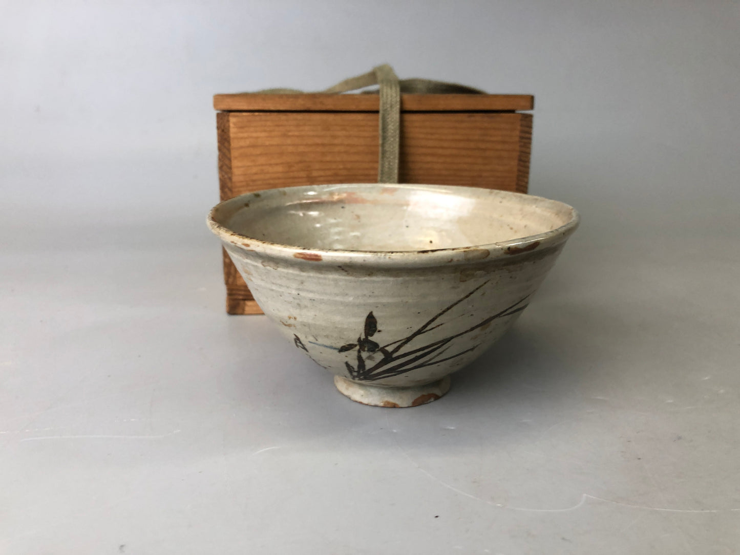 Y7472 CHAWAN Banko-ware bowl signed box Japan antique tea ceremony pottery cup