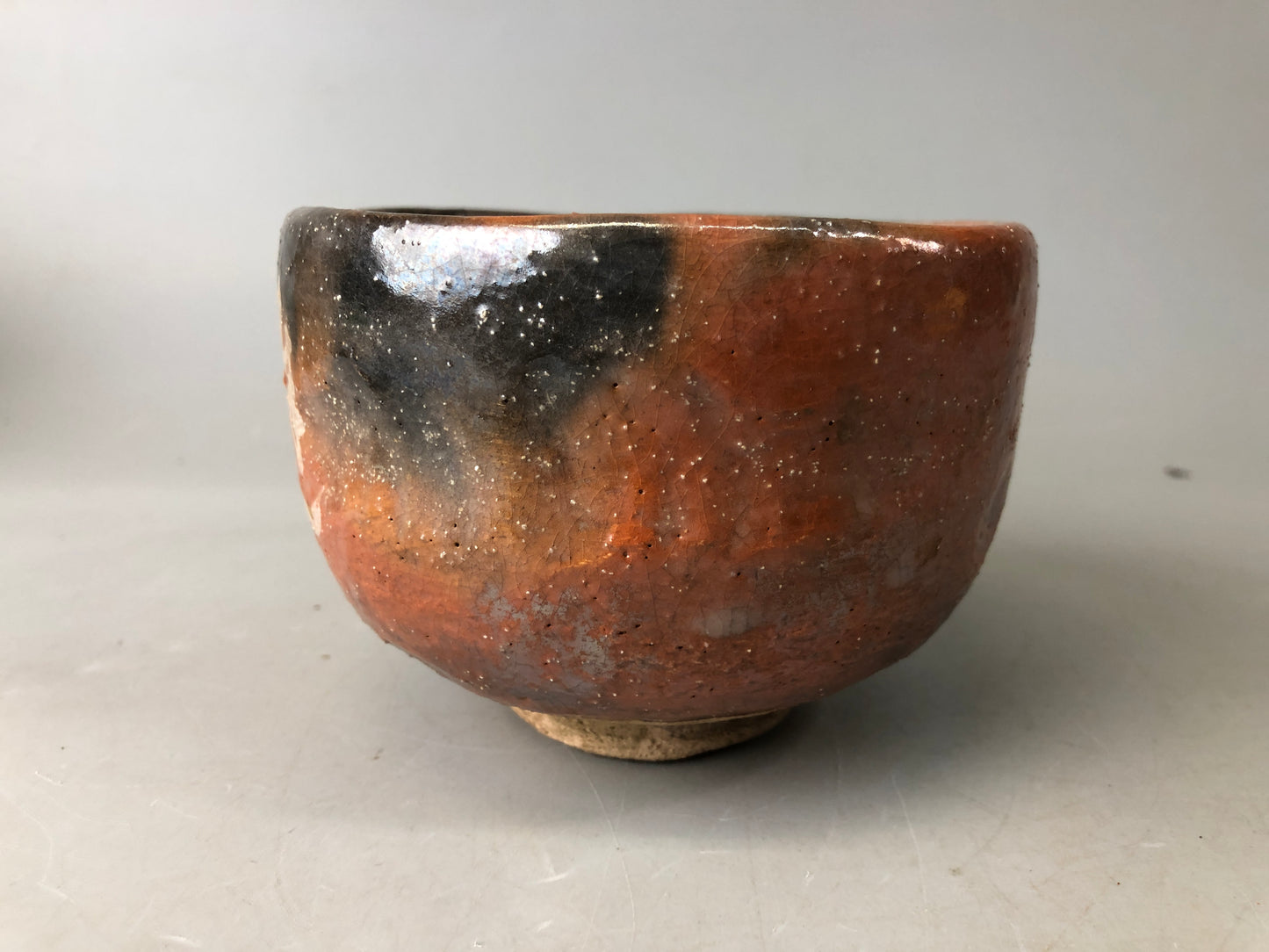 Y7477 CHAWAN Raku-ware red bowl signed box Kanji Japan antique tea ceremony cup