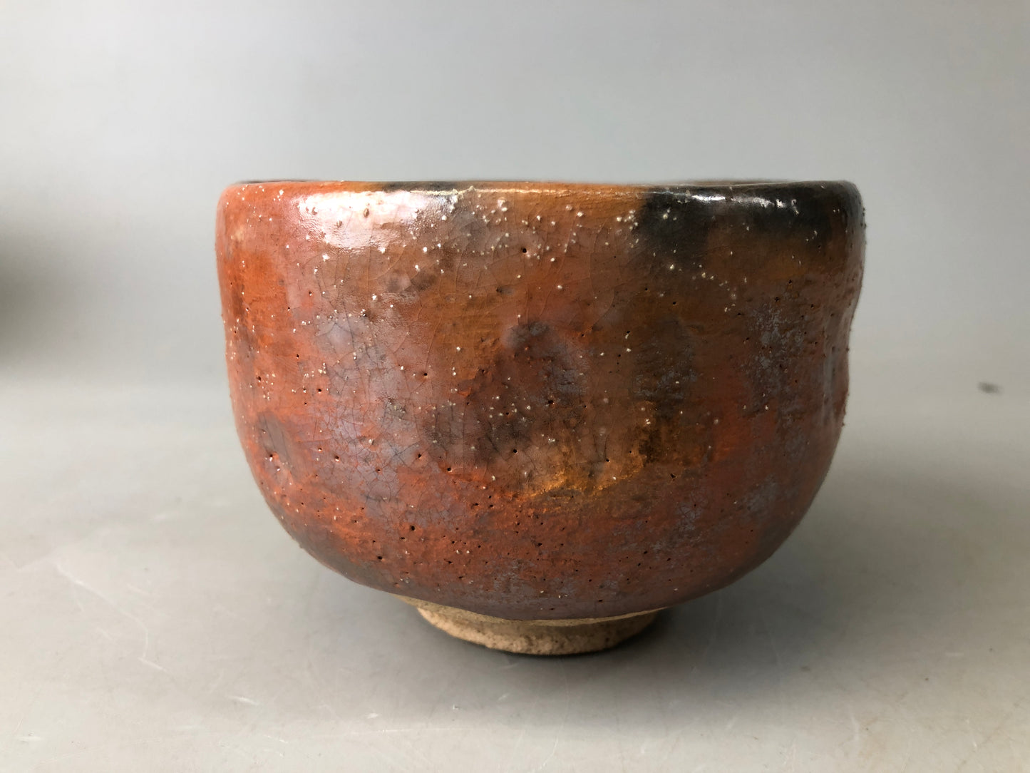 Y7477 CHAWAN Raku-ware red bowl signed box Kanji Japan antique tea ceremony cup