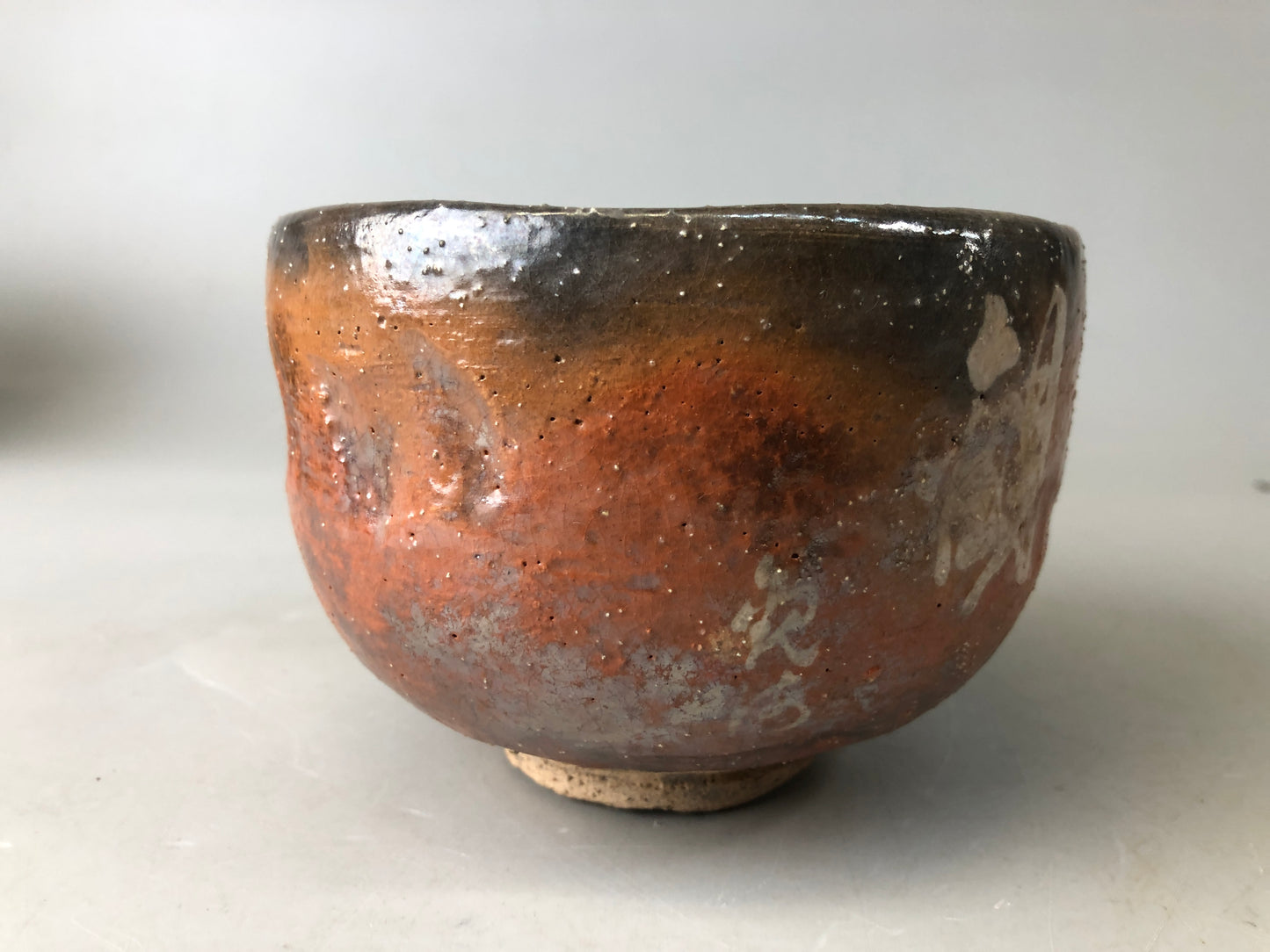 Y7477 CHAWAN Raku-ware red bowl signed box Kanji Japan antique tea ceremony cup