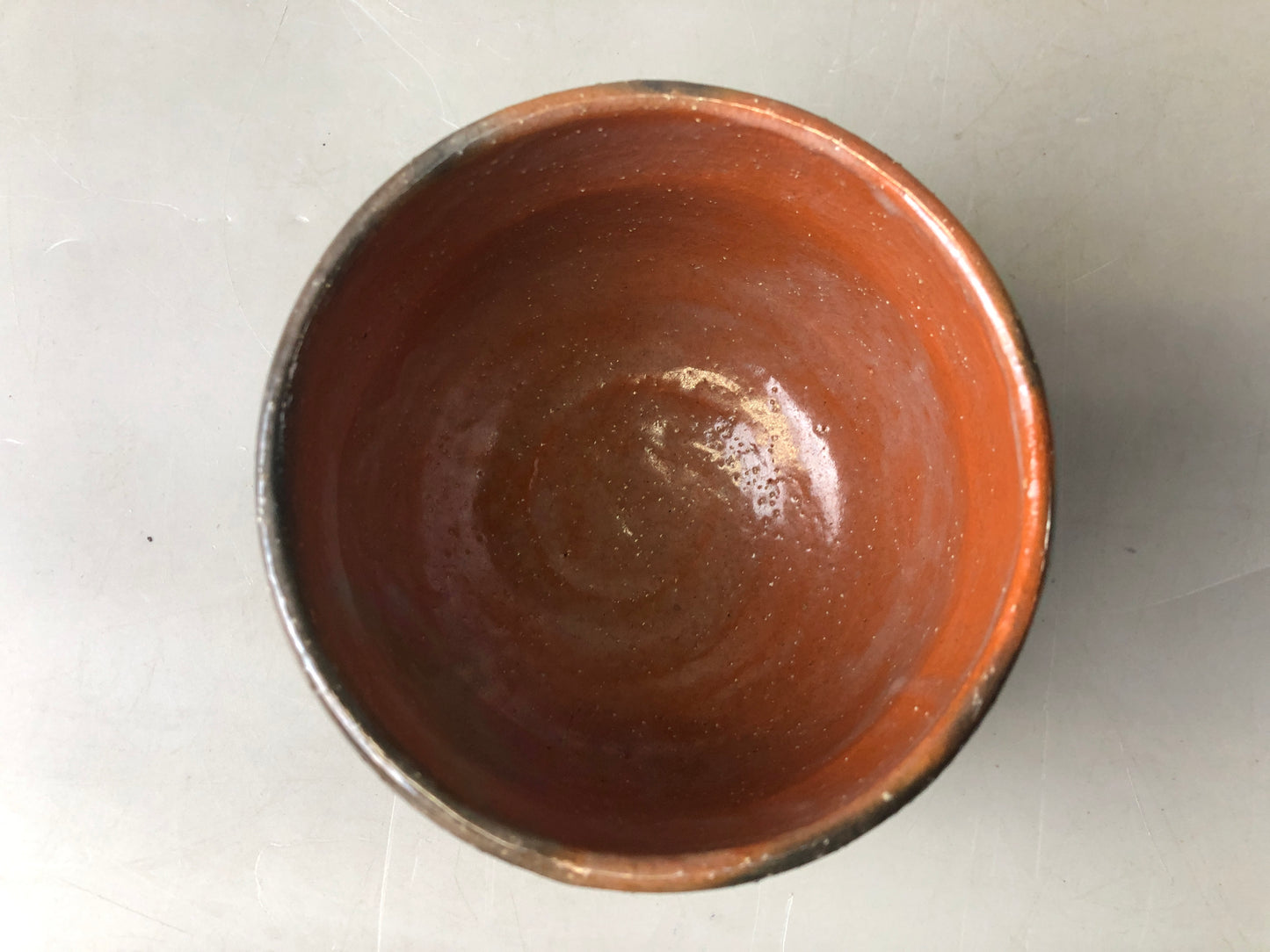 Y7477 CHAWAN Raku-ware red bowl signed box Kanji Japan antique tea ceremony cup