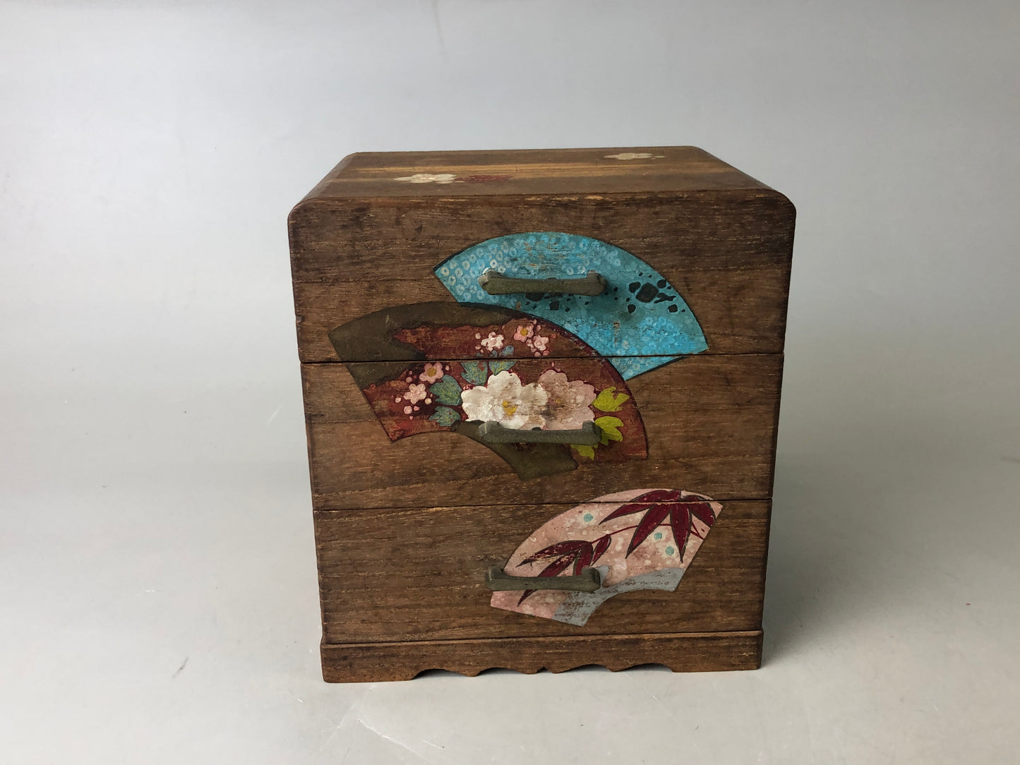 Y7478 TANSU wooden 3-tiered small chest of drawers Fan Japan antique interior