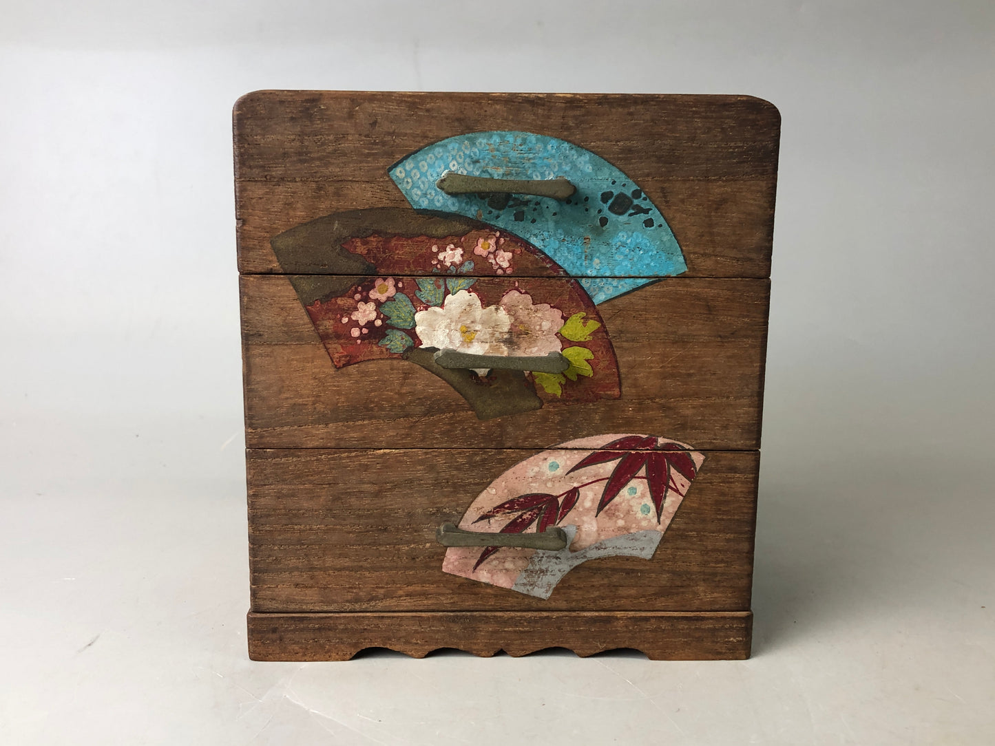 Y7478 TANSU wooden 3-tiered small chest of drawers Fan Japan antique interior
