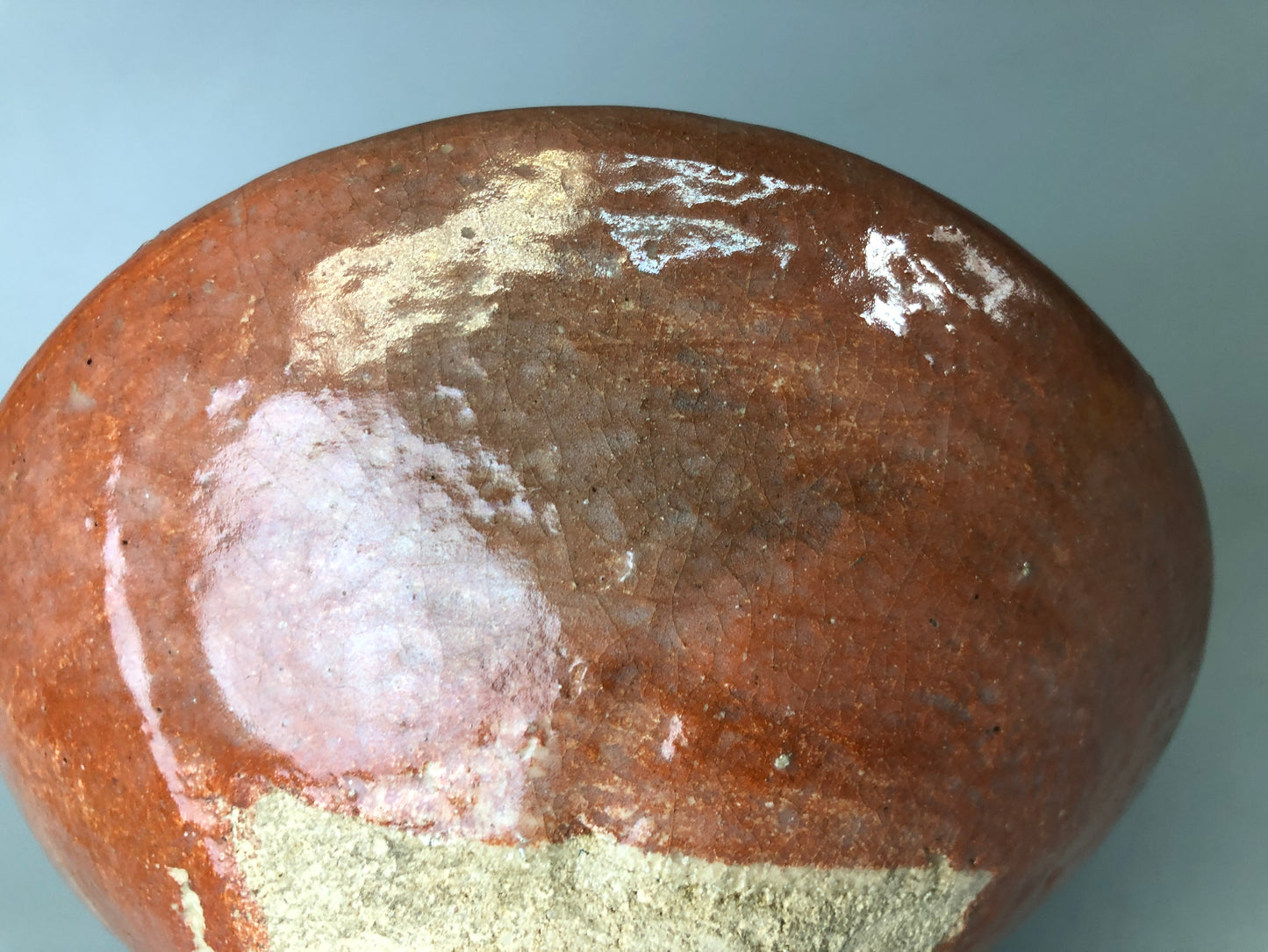 Y7480 CHAWAN Raku-ware red bowl round pattern signed Japan antique tea ceremony