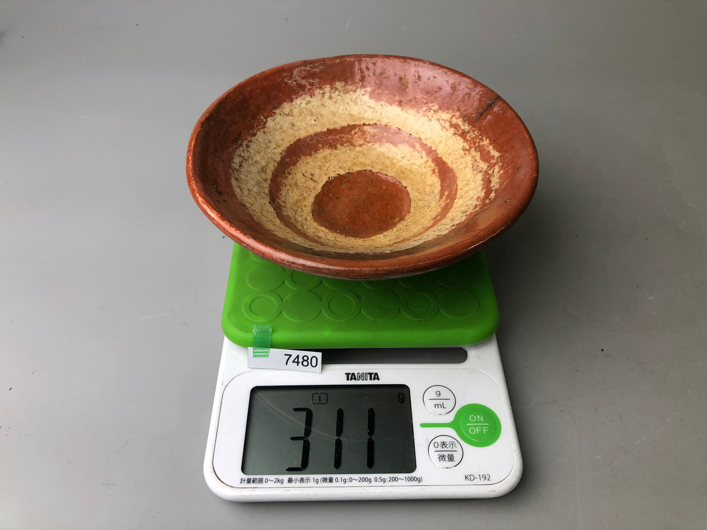 Y7480 CHAWAN Raku-ware red bowl round pattern signed Japan antique tea ceremony