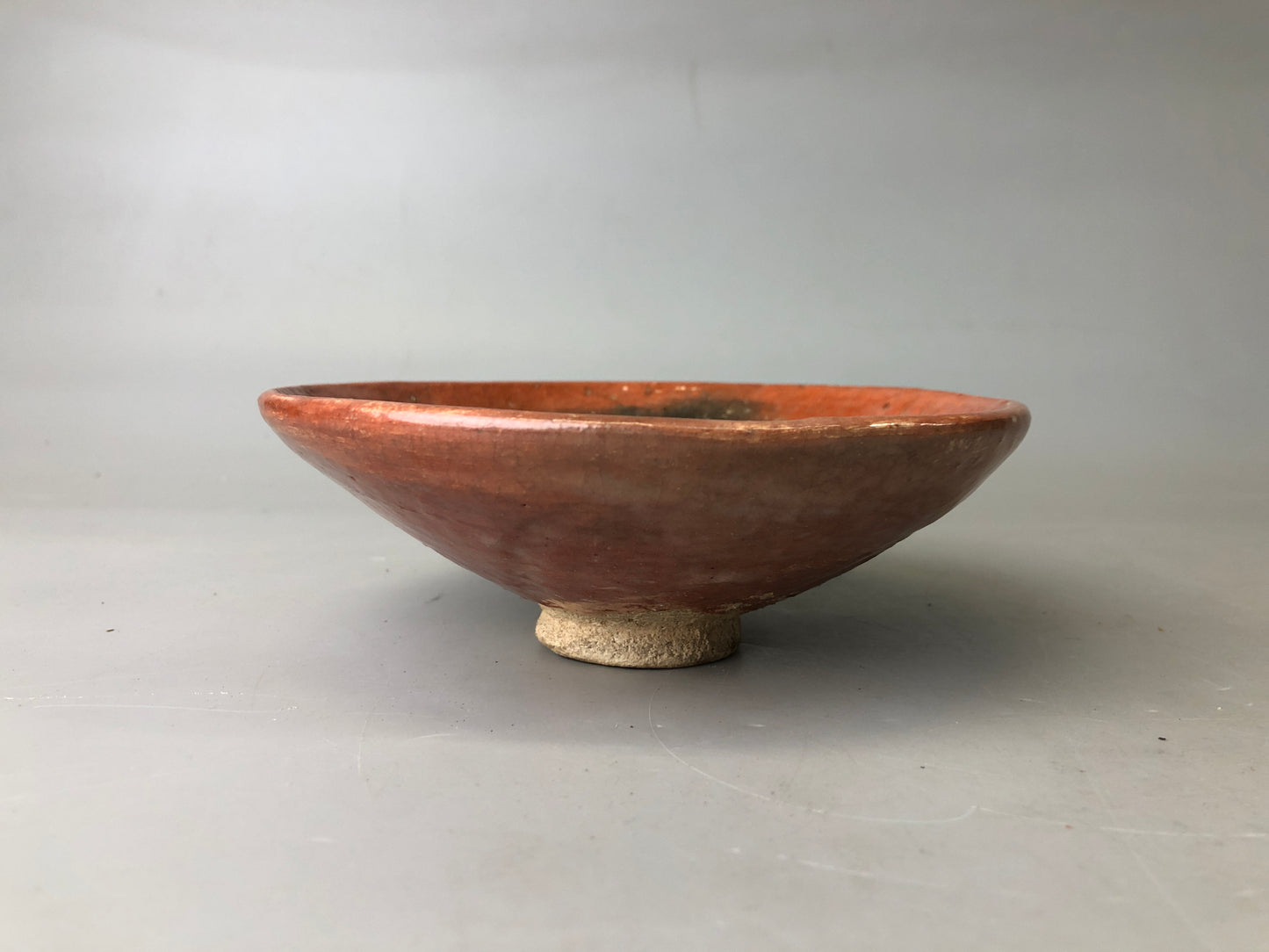 Y7480 CHAWAN Raku-ware red bowl round pattern signed Japan antique tea ceremony