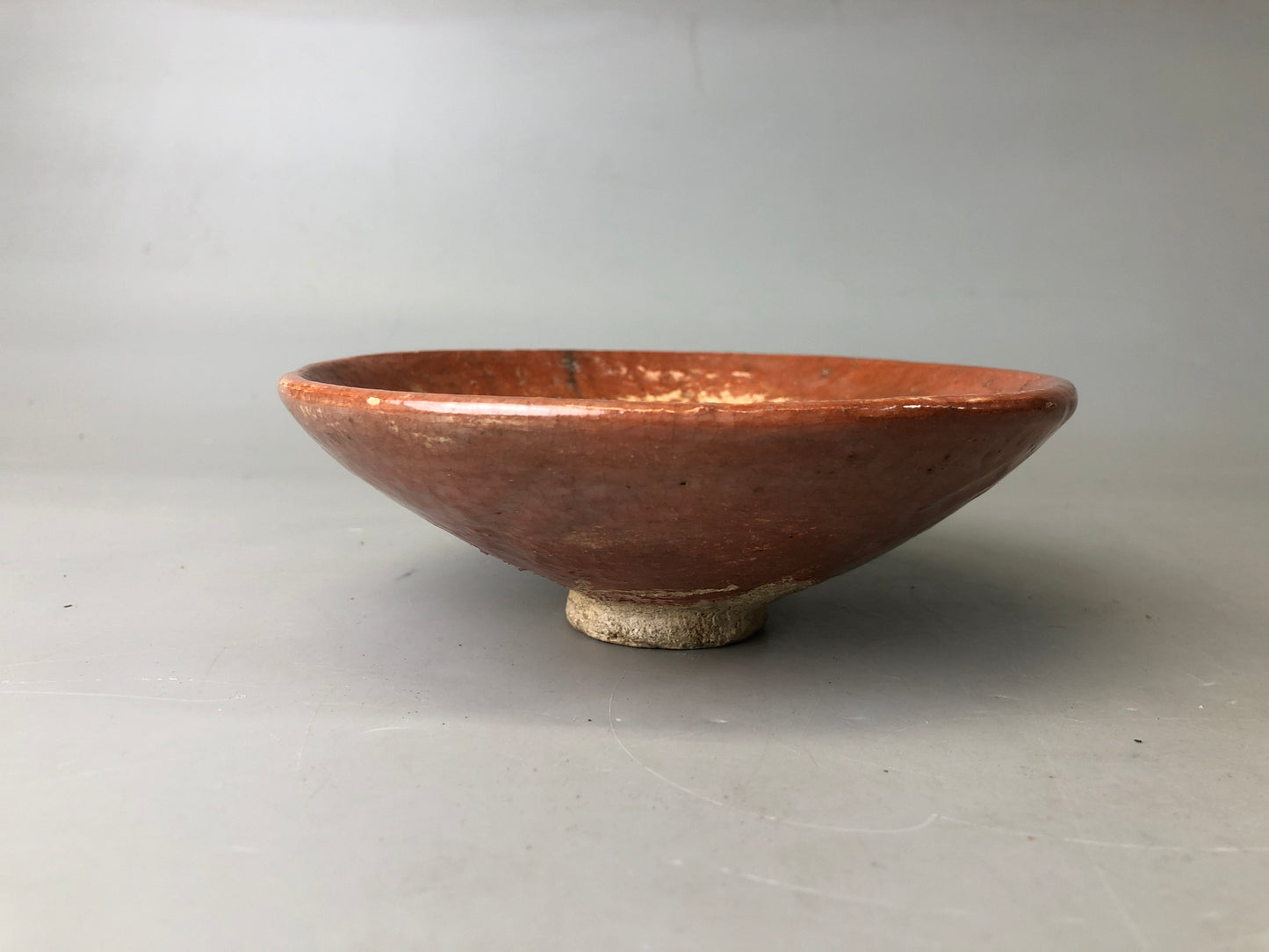Y7480 CHAWAN Raku-ware red bowl round pattern signed Japan antique tea ceremony