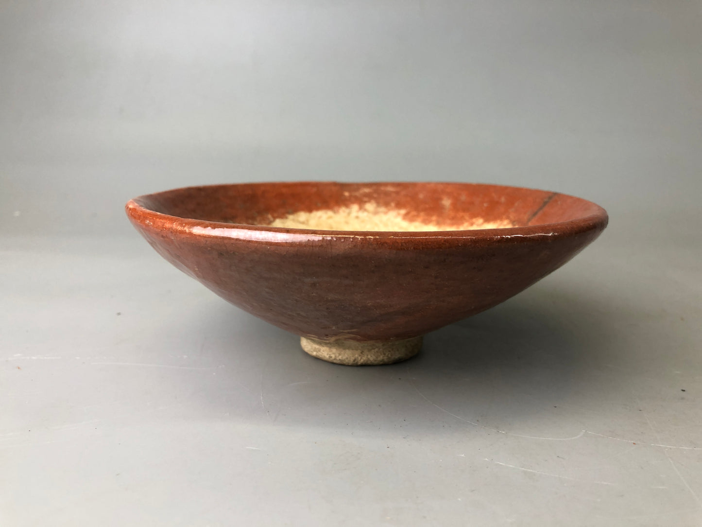 Y7480 CHAWAN Raku-ware red bowl round pattern signed Japan antique tea ceremony