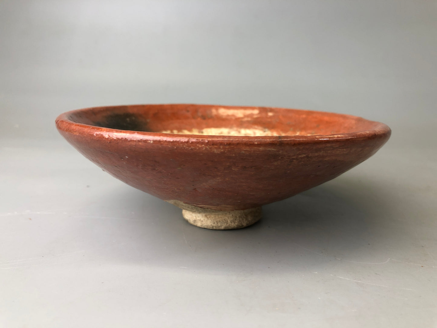 Y7480 CHAWAN Raku-ware red bowl round pattern signed Japan antique tea ceremony