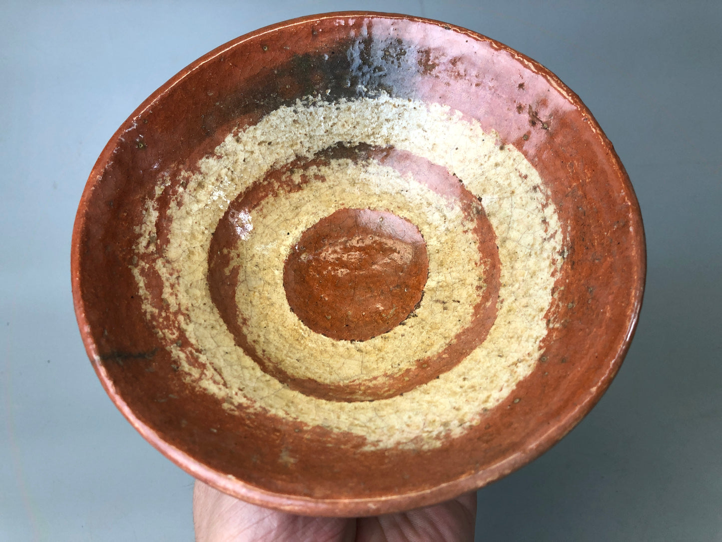 Y7480 CHAWAN Raku-ware red bowl round pattern signed Japan antique tea ceremony