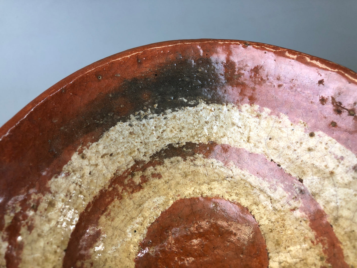 Y7480 CHAWAN Raku-ware red bowl round pattern signed Japan antique tea ceremony