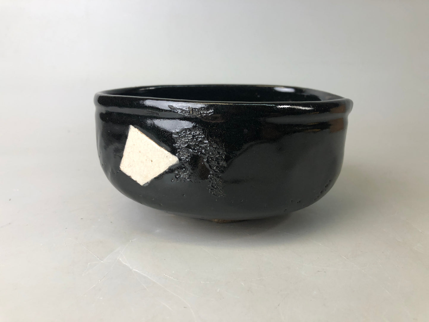 Y7482 CHAWAN Seto-ware black bowl signed box Japan antique tea ceremony pottery