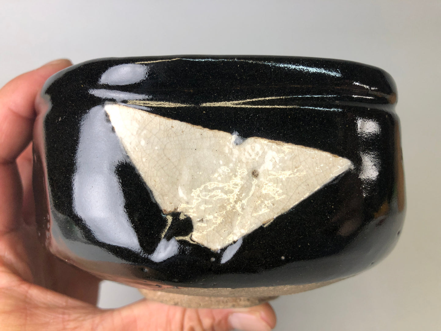 Y7482 CHAWAN Seto-ware black bowl signed box Japan antique tea ceremony pottery