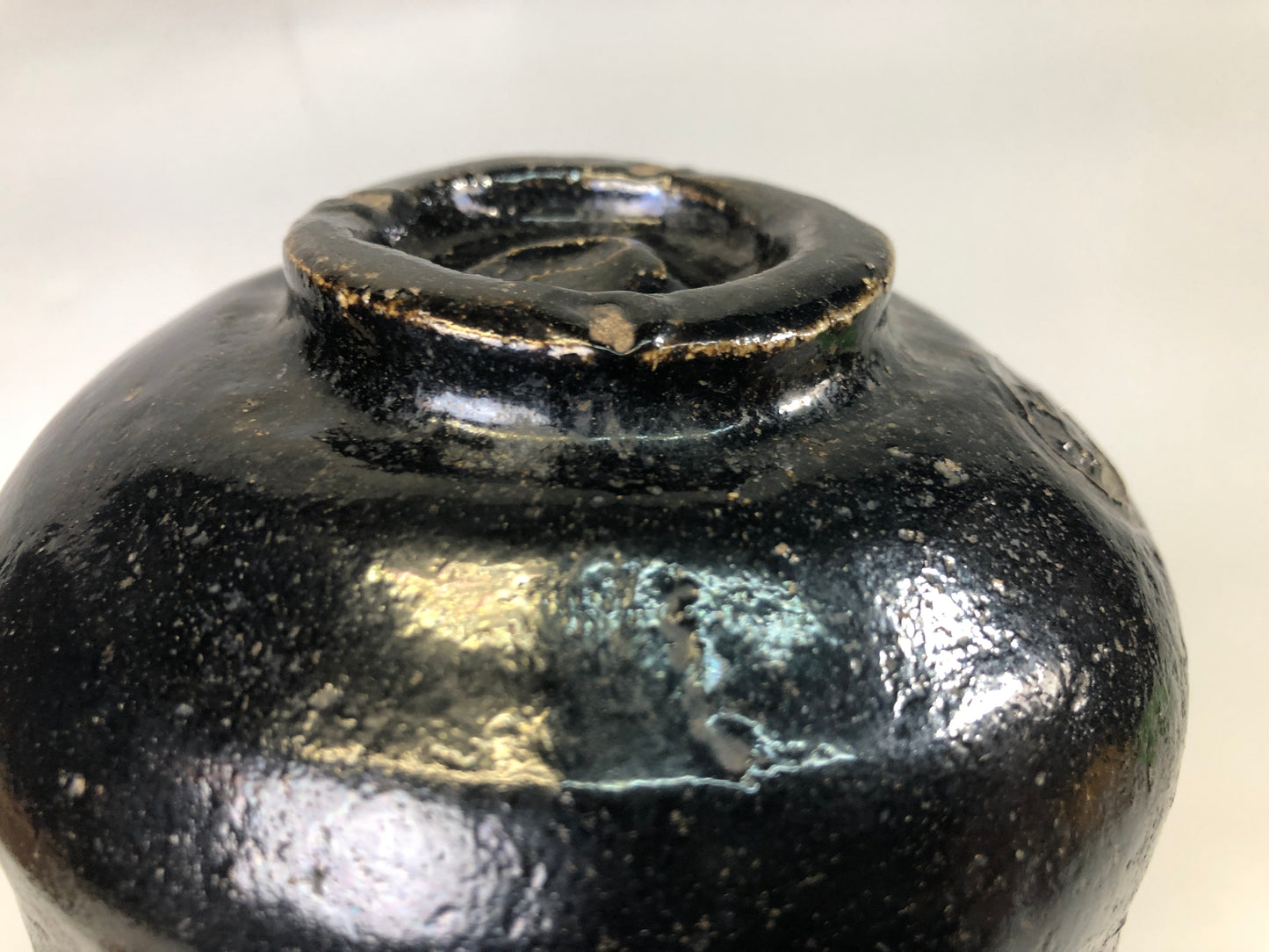 Y7493 CHAWAN Raku-ware black bowl signed box Japan antique tea ceremony pottery