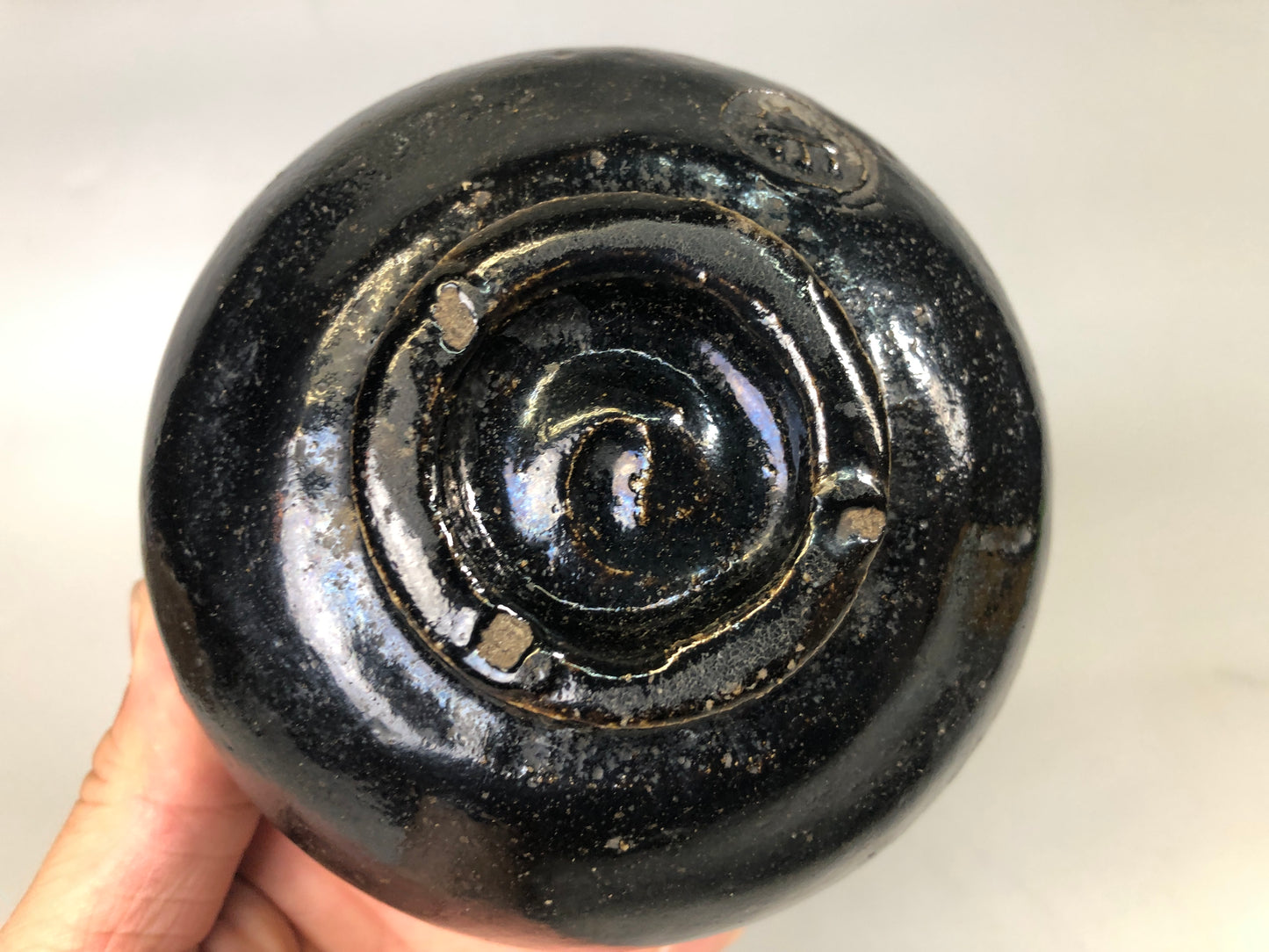 Y7493 CHAWAN Raku-ware black bowl signed box Japan antique tea ceremony pottery