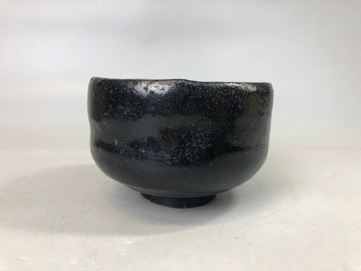 Y7493 CHAWAN Raku-ware black bowl signed box Japan antique tea ceremony pottery