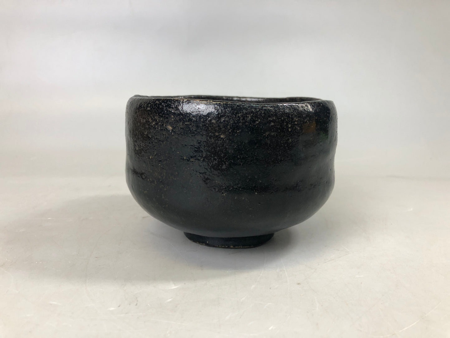 Y7493 CHAWAN Raku-ware black bowl signed box Japan antique tea ceremony pottery