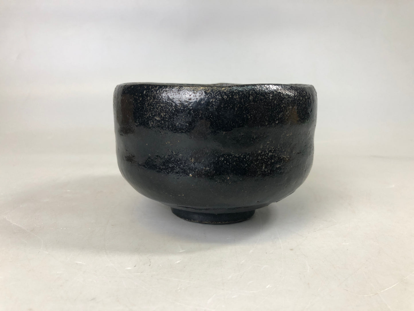 Y7493 CHAWAN Raku-ware black bowl signed box Japan antique tea ceremony pottery