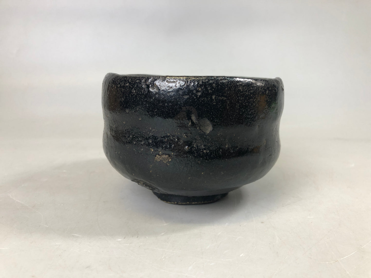 Y7493 CHAWAN Raku-ware black bowl signed box Japan antique tea ceremony pottery