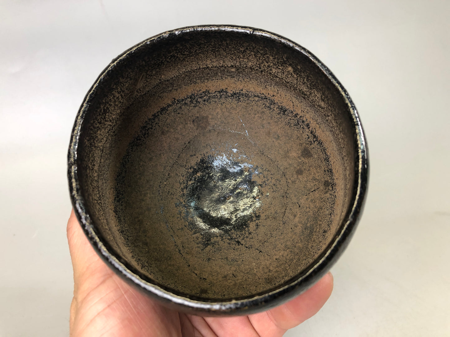 Y7493 CHAWAN Raku-ware black bowl signed box Japan antique tea ceremony pottery