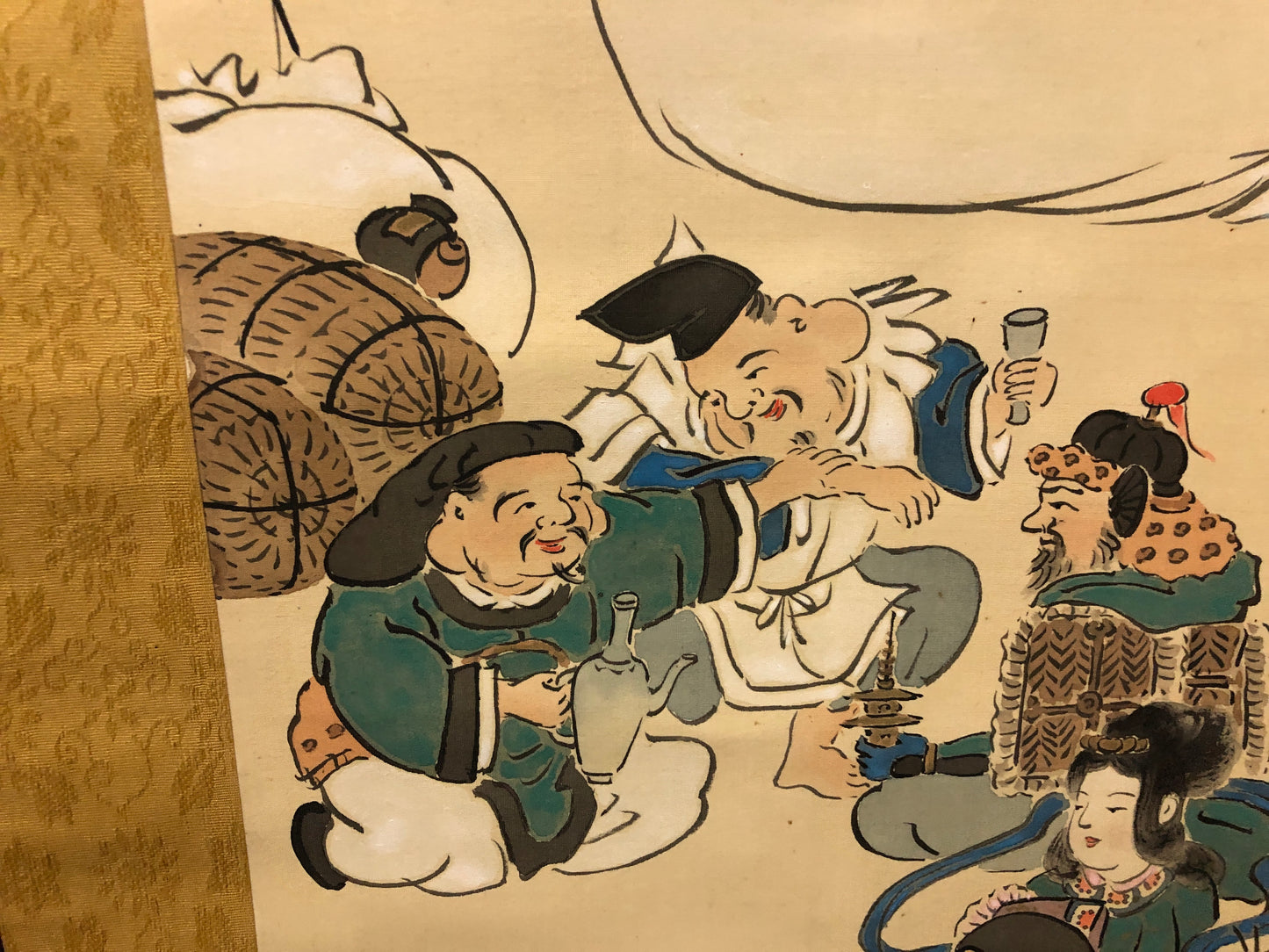 Y7518 KAKEJIKU Seven Lucky Gods signed Japan antique hanging scroll art decor