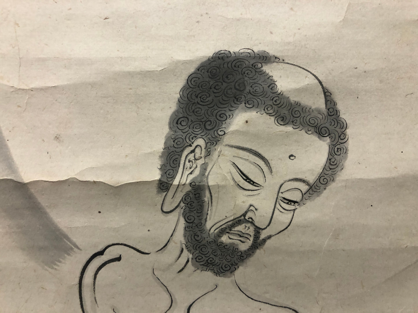 Y7519 KAKEJIKU Monk on the rock signed Japan antique hanging scroll art decor