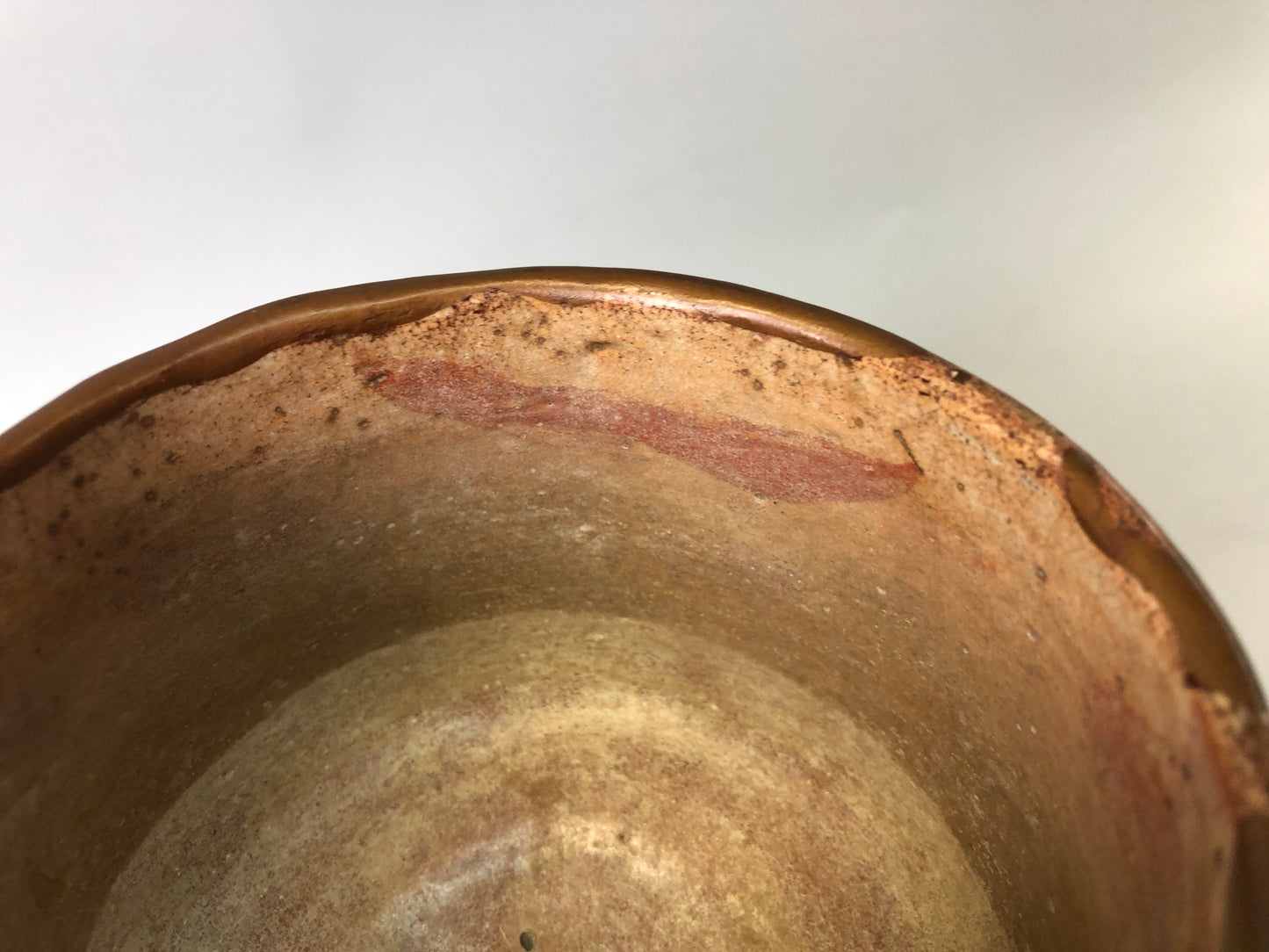 Y7529 CHAWAN Raku-ware red tube signed box kintsugi Japan antique tea ceremony