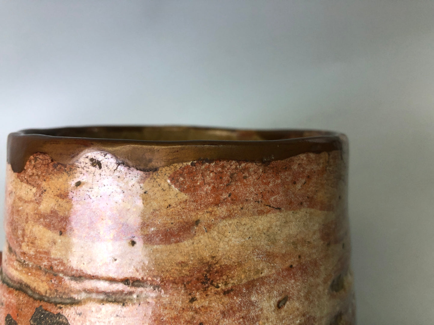 Y7529 CHAWAN Raku-ware red tube signed box kintsugi Japan antique tea ceremony
