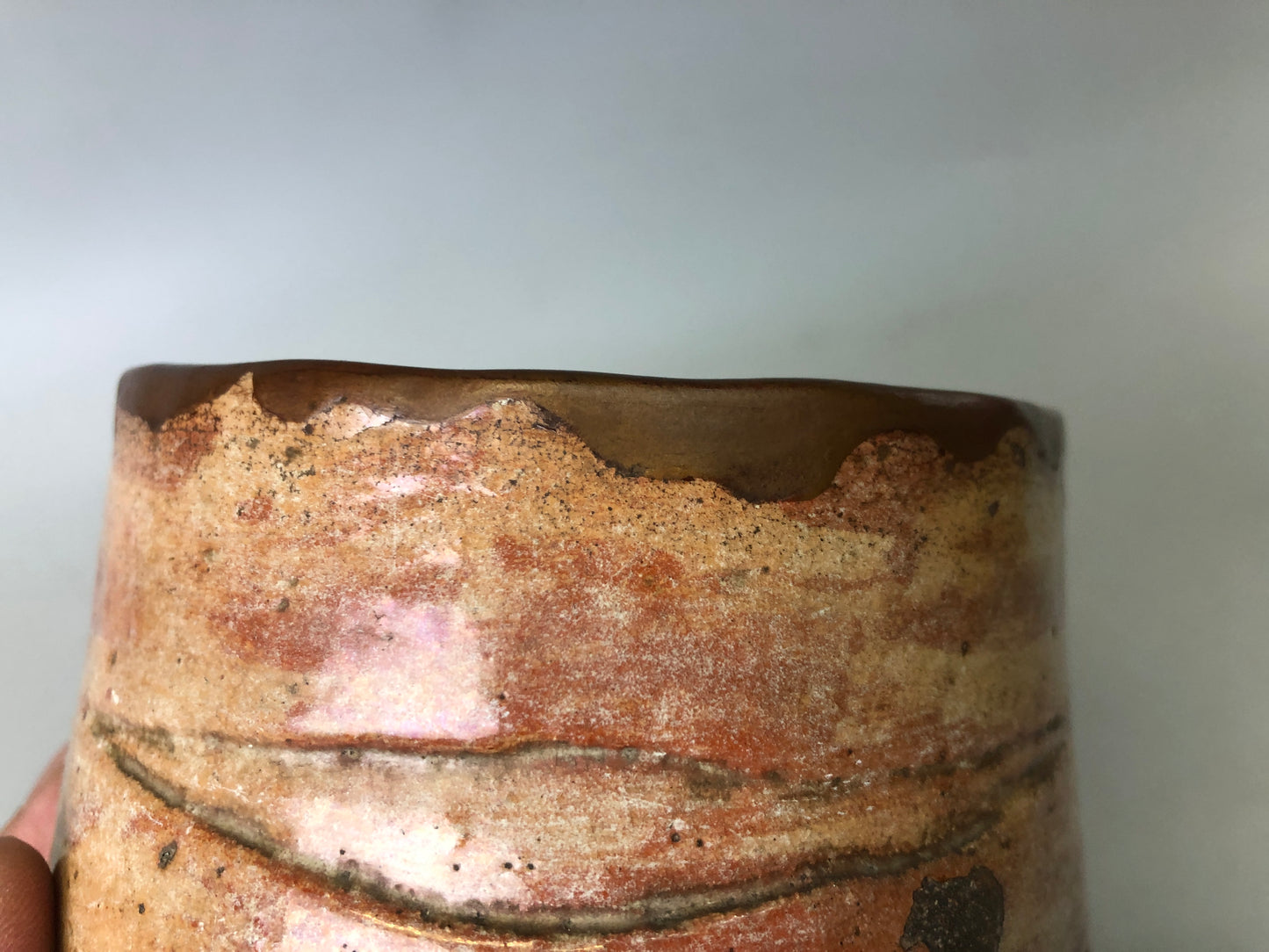 Y7529 CHAWAN Raku-ware red tube signed box kintsugi Japan antique tea ceremony
