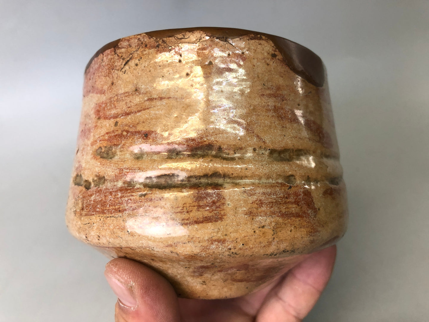 Y7529 CHAWAN Raku-ware red tube signed box kintsugi Japan antique tea ceremony