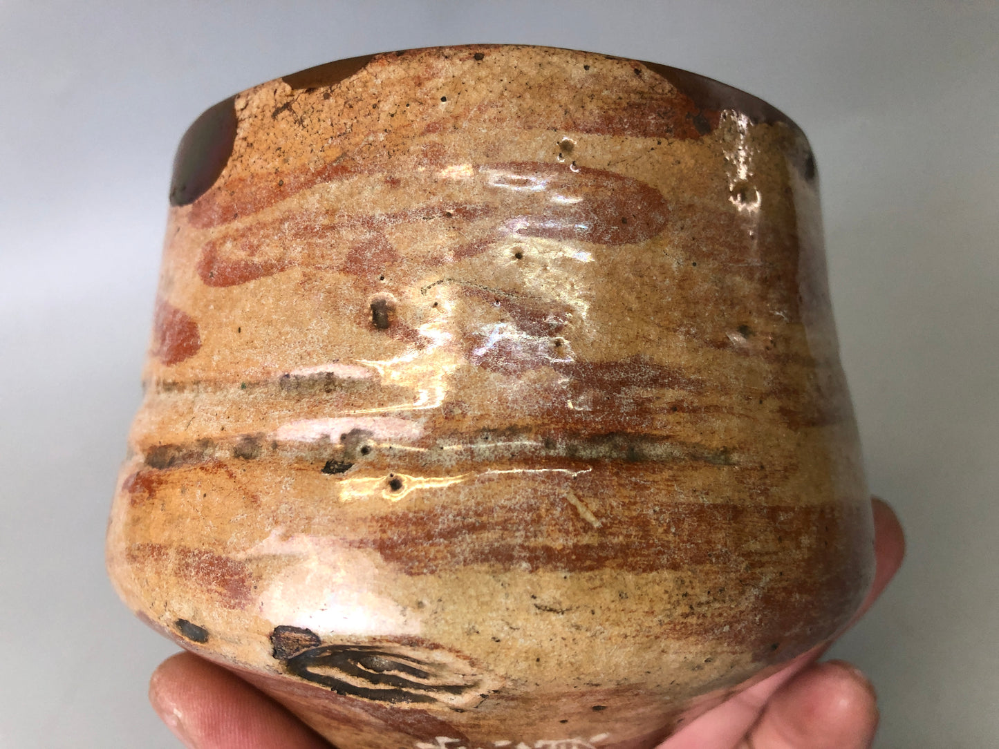 Y7529 CHAWAN Raku-ware red tube signed box kintsugi Japan antique tea ceremony