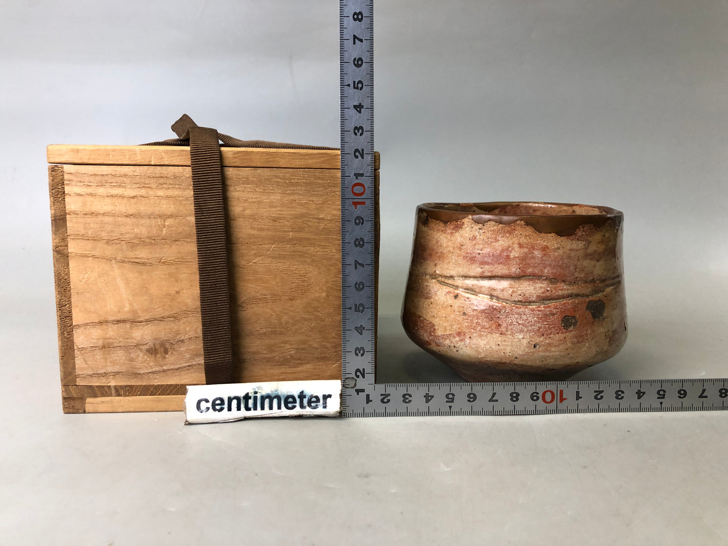 Y7529 CHAWAN Raku-ware red tube signed box kintsugi Japan antique tea ceremony