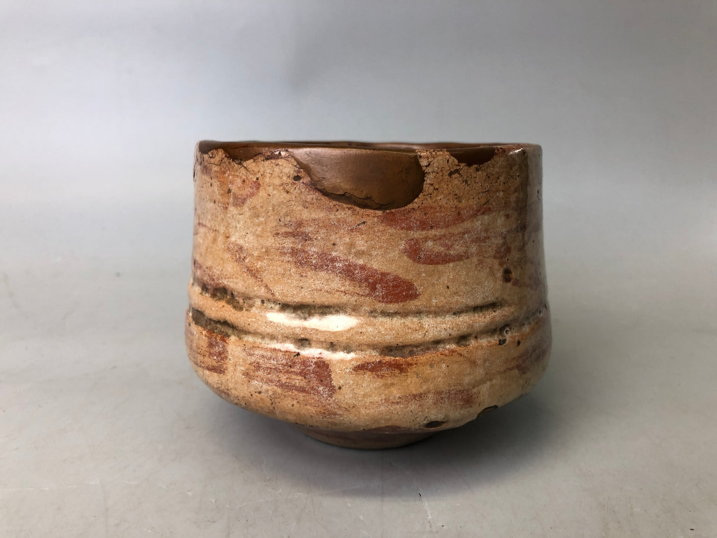 Y7529 CHAWAN Raku-ware red tube signed box kintsugi Japan antique tea ceremony