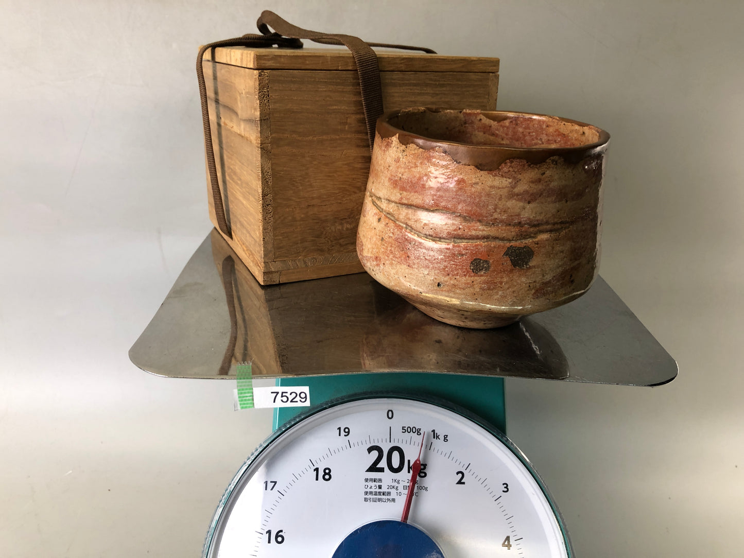 Y7529 CHAWAN Raku-ware red tube signed box kintsugi Japan antique tea ceremony