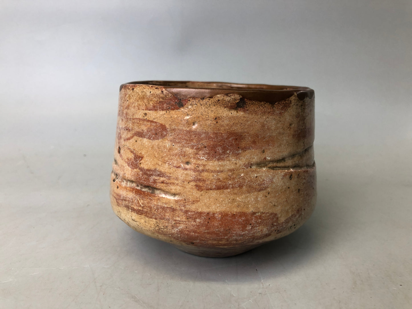Y7529 CHAWAN Raku-ware red tube signed box kintsugi Japan antique tea ceremony