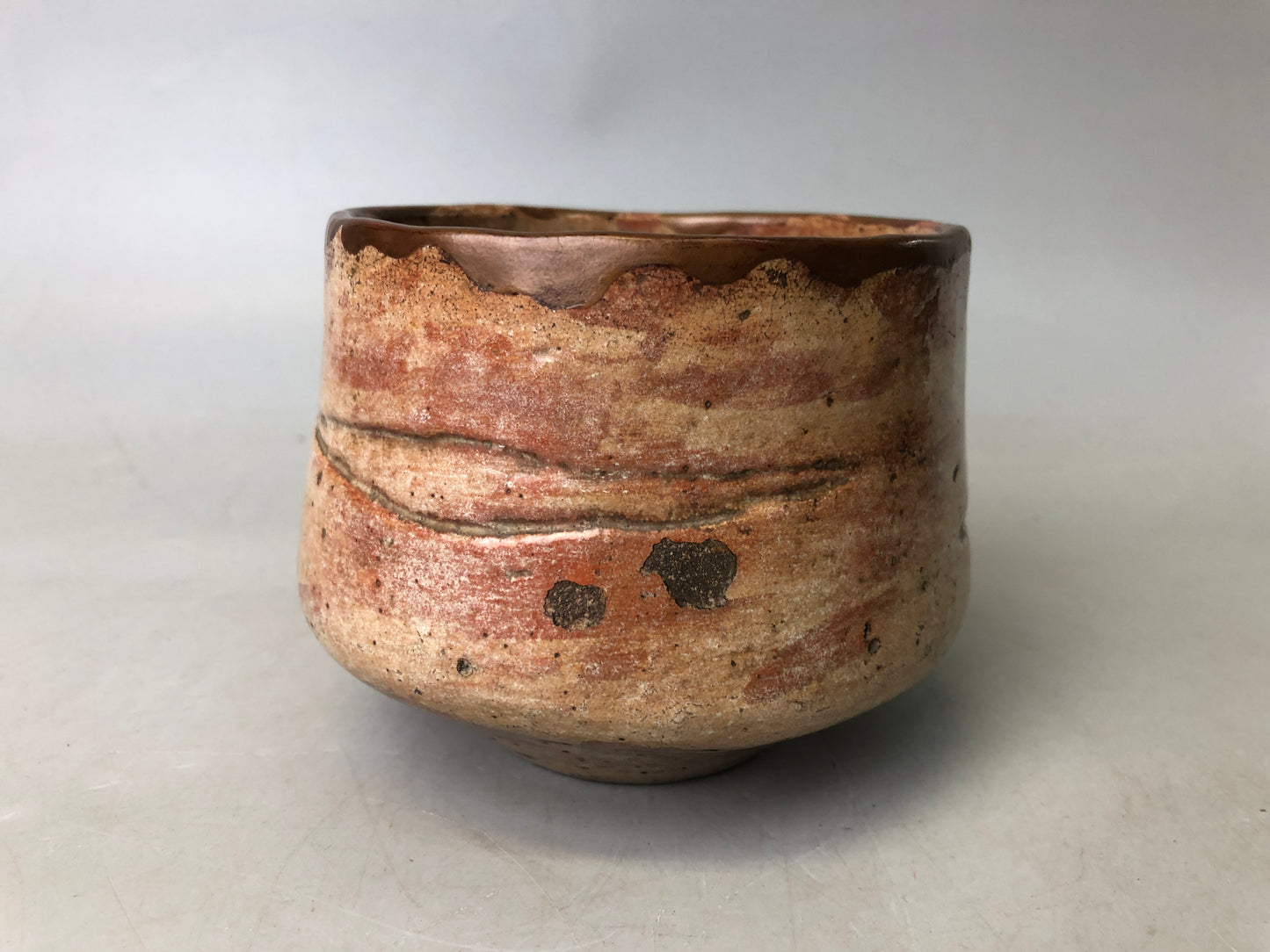 Y7529 CHAWAN Raku-ware red tube signed box kintsugi Japan antique tea ceremony